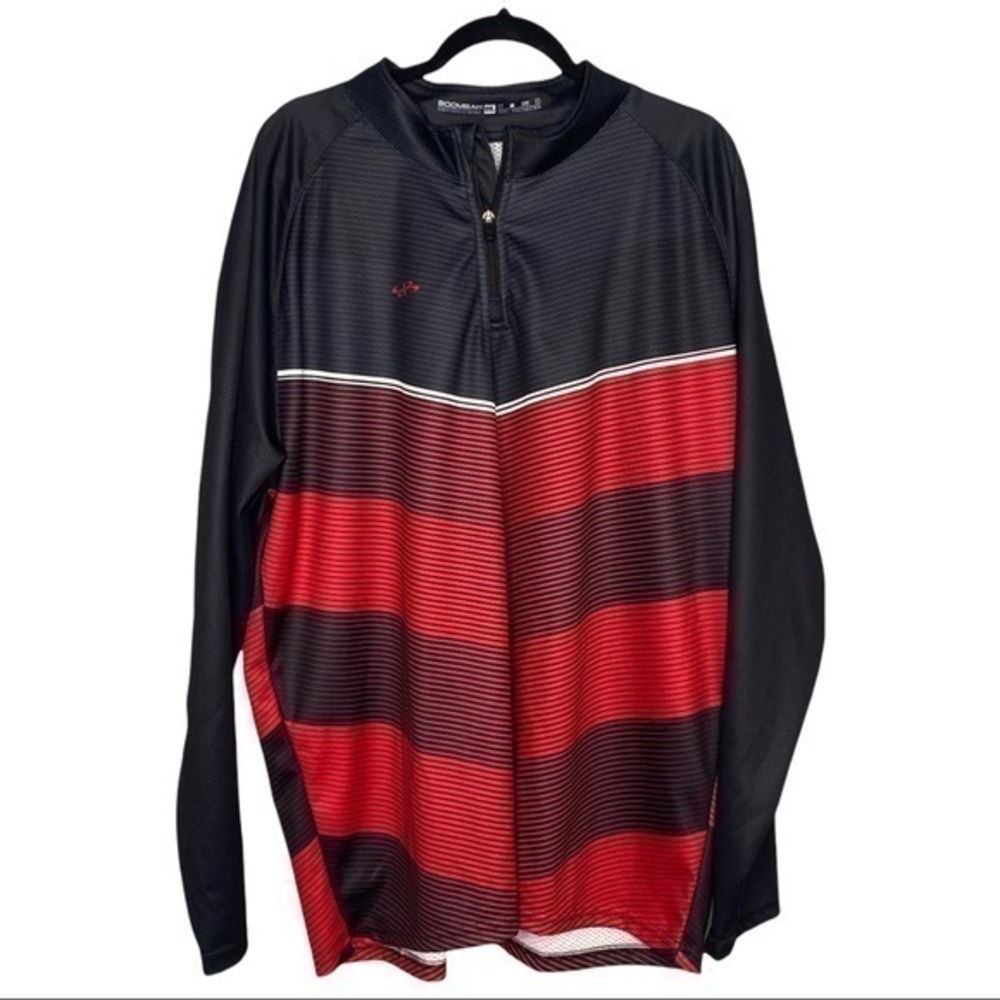 Boombah NEW 1/4 Zip Black Red Striped Pullover Jacket Size 2XL